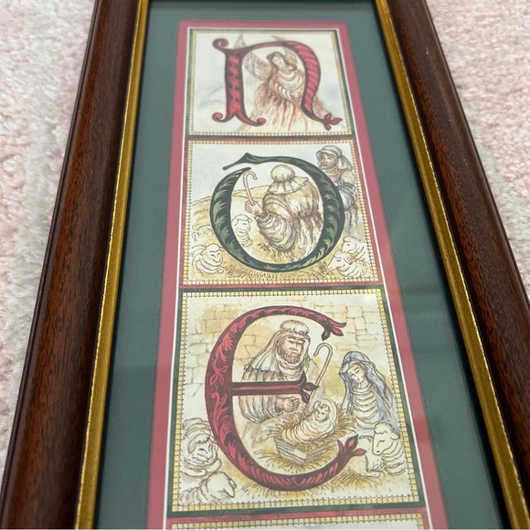 NOEL Art Print Christmas Decor Nativity & Angel in BROWN & GOLD FRAME - Picture 3 of 12